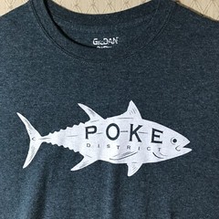 POKE District Broke Da Mouth SHIRT XL Blue Cotton Poly Hawaii Cuisine Orange CA