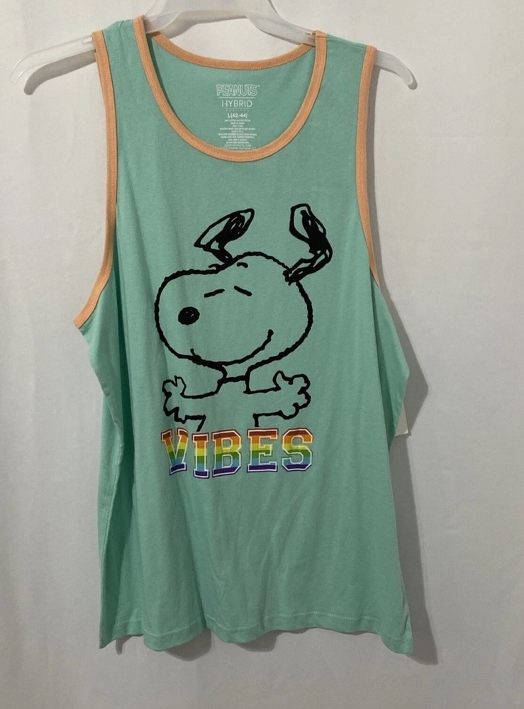 Peanuts Snoopy Men’s Pride Tank Top Shirt “Vibes” Aqua Large (42-44) NWT