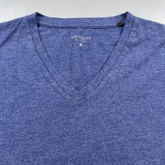 Goodlife Shirt Mens XL V-Neck Navy Short Sleeve Cotton Poly Straight Hem Peru
