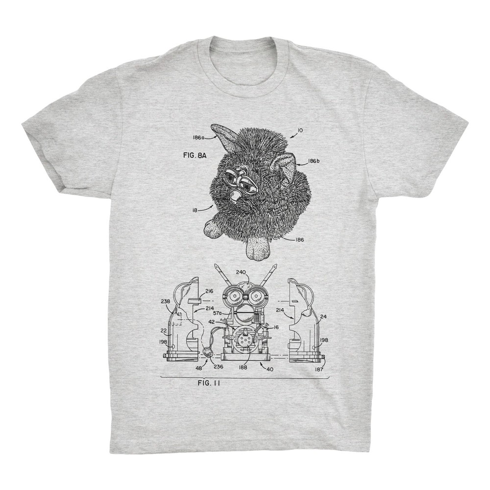 Furby Patent T-Shirt.100% Cotton Furby tshirt Comfy on Black White or Gray. NEW