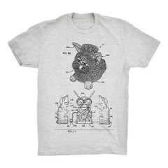 Furby Patent T-Shirt.100% Cotton Furby tshirt Comfy on Black White or Gray. NEW