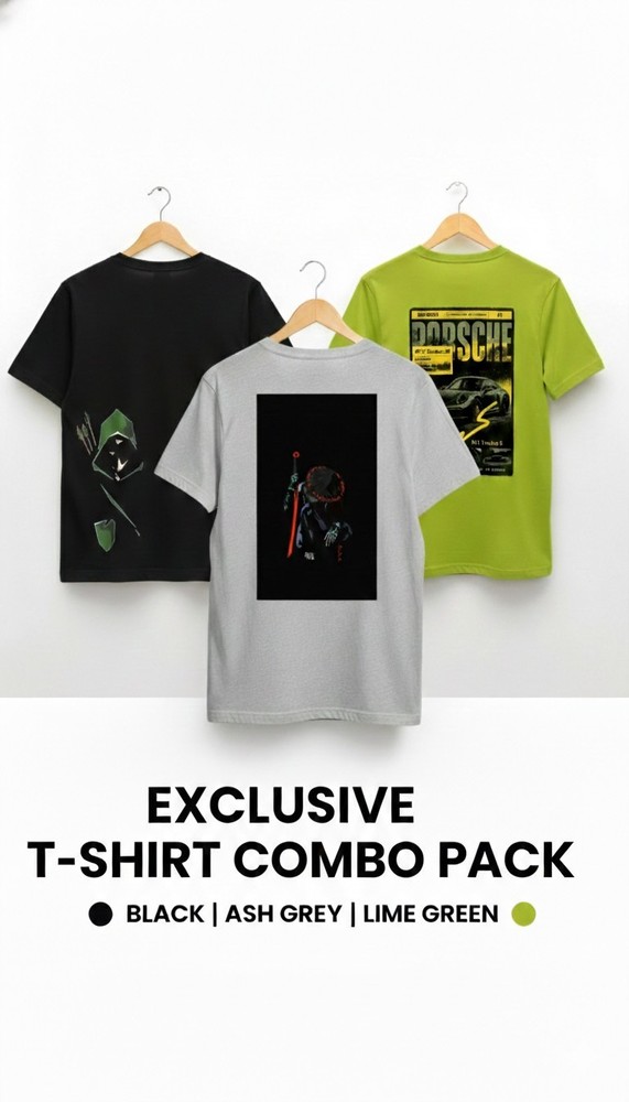 Multi pack T Shirts unisex Drop shoulder (3 Pcs combo offer)