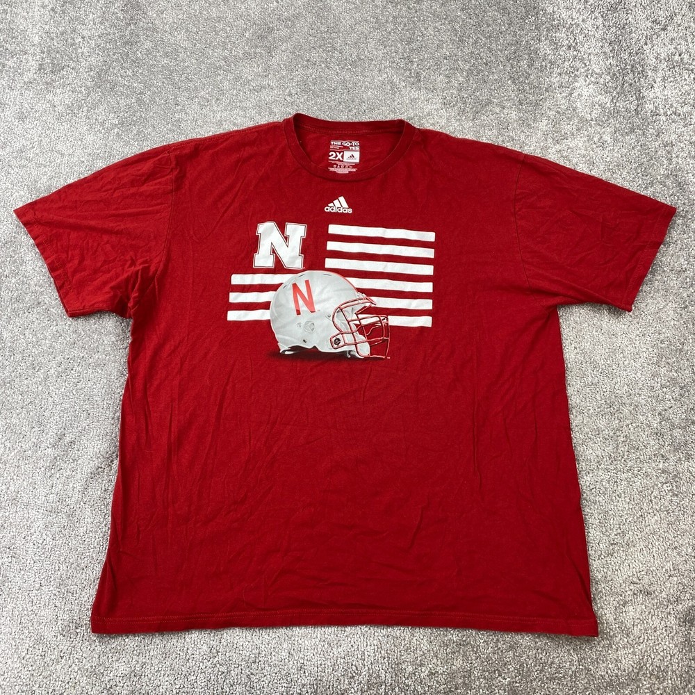 Adidas The Go-To Tee Nebraska Cornhuskers Football Men’s 2X Red Cotton Knit