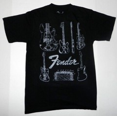 Fender Guitar Faded Music Logo Black Tee Shirt New