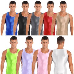 Men Satin Silky Tank Top Vest Running Workout Muscle Tee Shirts Undershirt Tops