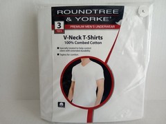 Roundtree & Yorke V Neck T Shirt 3 Pack Size Large Mens 100% Combed Cotton New