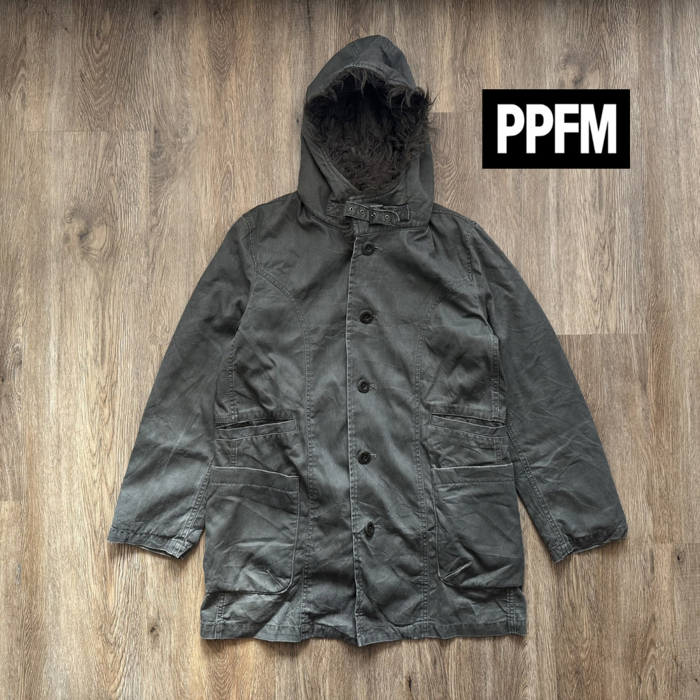 PPFM Fur Lined Military Hooded Parka Waxed Cotton Coat Japanese Brand Size M