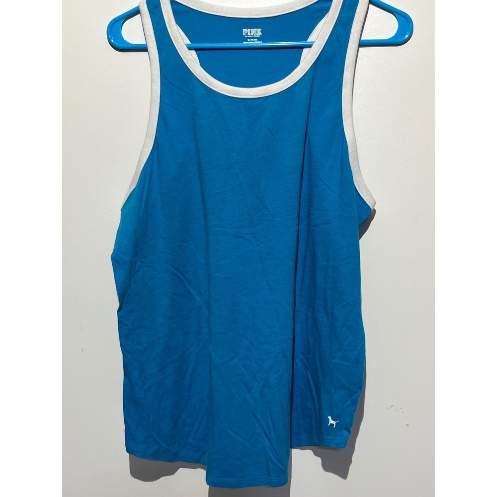 Victoria’s Secret PINK Mens Blue Ringer Racerback Tank Top Medium Dog Logo