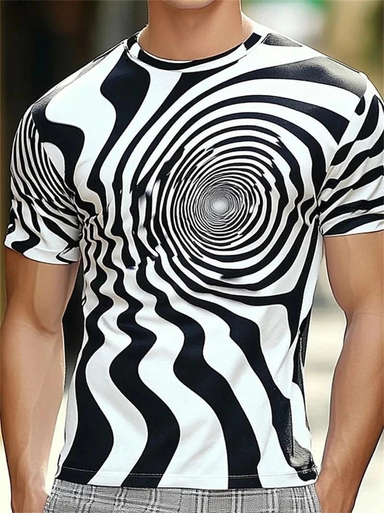 Men Summer 3D Wave Print T-Shirt Casual Short Sleeve Crew Neck Graphic Tee Shirt
