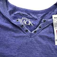 Buckle Black Shirt Mens Slim Fit Large Purple V Neck Lightweight Stretch Studs
