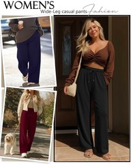 3 Pack Women Plus Size Pants, Straight Wide Leg Lounge Pants Elastic Fall Dra…