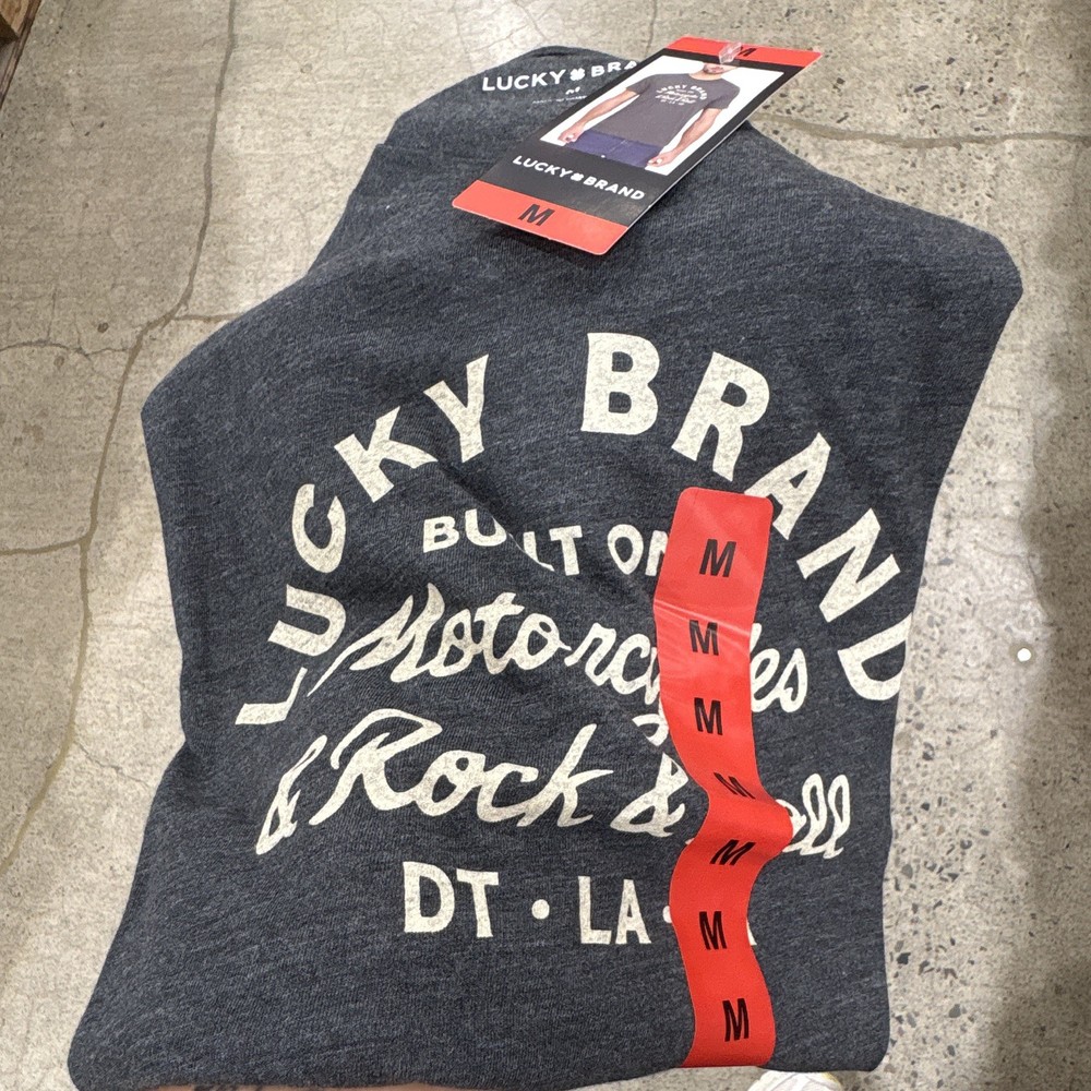 Lucky Brand Men’s Black Cotton Knit Graphic Logo Crew Neck Tee Short Sleeve M