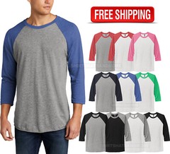 Mens Tri Blend T Shirt 3/4 Sleeve Raglan Preshrunk Baseball Tee XS-4XL NEW!