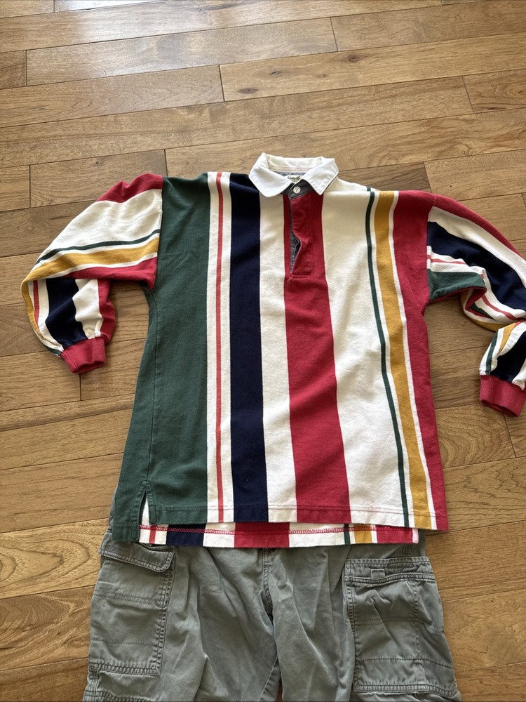 Vintage 90s Eddie Bauer Long Sleeve Striped Rugby Polo Shirt Men’s Size Medium