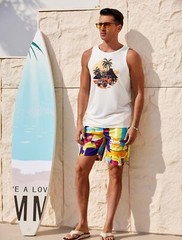 Mens Graphic Tank Tops Sleeveless T Shirt Hawaiian Palm Tree Vacation Tank