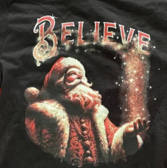Holiday Time Mens Black Christmas Santa Believe Graphic T-shirt Size S 34-36 NWT
