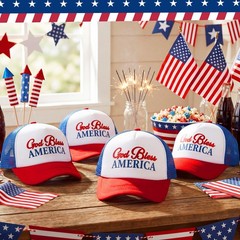 4 Pack 250th Anniversary Patriotic Hats Bulk Adjustable 4th of July Trucker H…