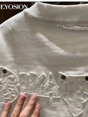 Men High Street Letter Patch Embroidered T-Shirt Rivet Heavy Weight Casual Tee