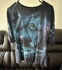 Vintage 2001 Liquid Blue Great Wolf Lodge Wolf All Over Print T-Shirt