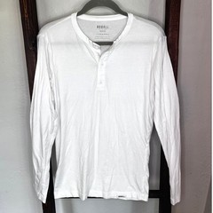 NOBULL Mens White Long Sleeve Henley Shirt Modal Cotton Stretch Training Top