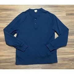 J Crew Oarsman Heritage Brushed Rib Knit Henley Base Layer Shirt Navy Sz XL