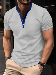 Men’s T-Shirt Slim V-neck Shirts Fashion Sports Short Sleeve Casual Button Tops