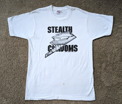Vintage Stealth Condoms Shirt Mens Size Large 1989 White Bomber Plane *READ