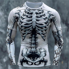 3D Print Skeleton Skulls Pattern T Shirts Men Long Sleeve Casual Fashion T-shirt