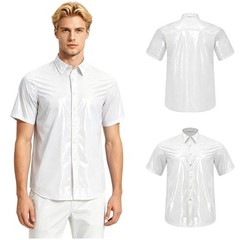 US YiZYiF Men Plastic Work T-shirt Leak Proof Lightweight Turn Down Collar Shirt
