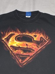 Superman Shirt Mens Large Black Flaming S Logo Graphic Tee DC Comics Superhero