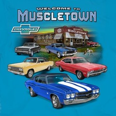 Joe Blow T’s Chevy Welcome To Muscletown Men’s T-Shirt Chevelle Impala Nova