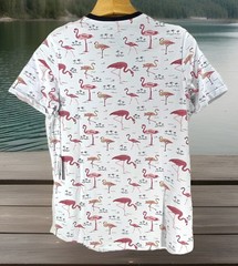 Men’s T-Shirt Free Planet Small Fun Flamingo Prints White Short Sleeve Stretch