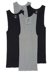 Stafford 4-Pack Men’s 100% Cotton Ribbed Tank Top A- Shirts Black/Gray