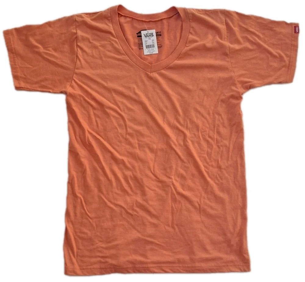 Vans Short Sleeve Shirt Mens Small Orange Classic Casual V-Neck Logo Lightweight