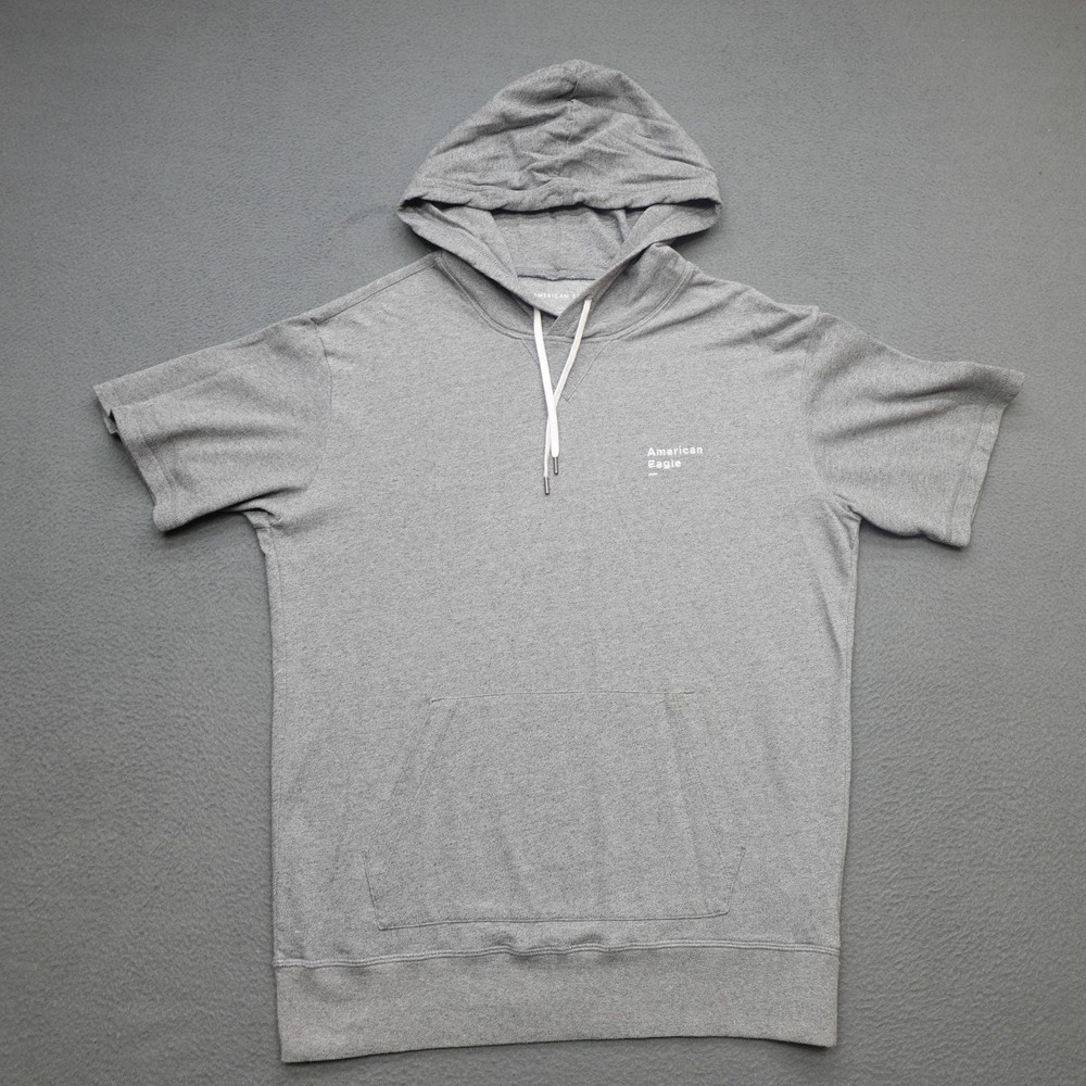 American Eagle Hooded T-Shirt Men’s Size S Gray Short Sleeve Drawstring