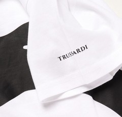 NWT TRUSSARDI Milano T-SHIRT crewneck cotton white black luxury Italy L