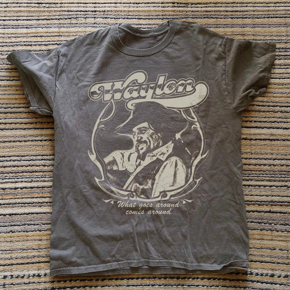 WAYLON JENNINGS WHAT GOES AROUND Charcoal Heavy Cotton T-Shirt
