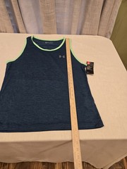 Sz L Under Armour Tech Tank HeatGear Dark Teal/Green Sleeveless Workout Shirt