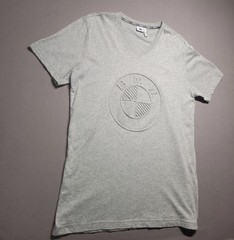 BMW Men’s M Gray V-Neck T-Shirt Tonal Raised Logo 100% Cotton Made Turkey
