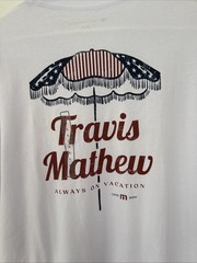 Travis Mathew Men’s T-shirt Always On Vacation Born on the fourth White Size L