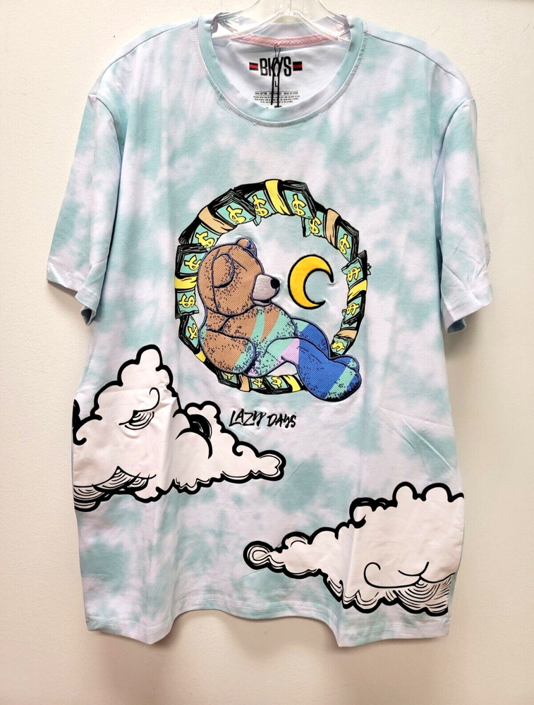 New! BKYS Lucky Charm Men’s Teddy Bear Quality Top T-Shirt Tie Dyed Style Mint