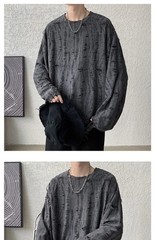 Men’s Distressed Hole Long Sleeve T-Shirt Hip Hop Oversized Harajuku Streetwear