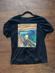 Smiley Art Print Black Short-Sleeved T-Shirt For Men L/G Size VINTAGE Cotton