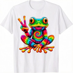Tie Dye Peace Frog Graphic Tee – Retro Psychedelic Colorful Toad T-Shirt