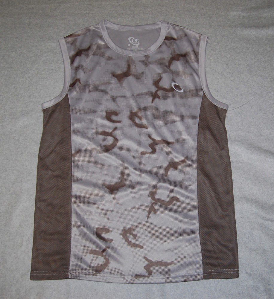 MENS Muscle Tee Shirt BROWN GRAY CAMOUFLAGE S 34-36 M 38-40 L 42-44 Moist. Wick