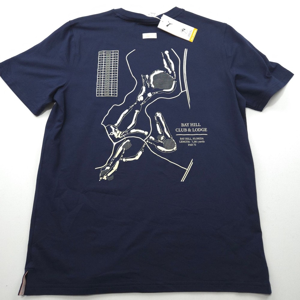 Puma x Arnold Palmer T-Shirt -M- Navy Bay Hill Club Golf Signature Map Stretch