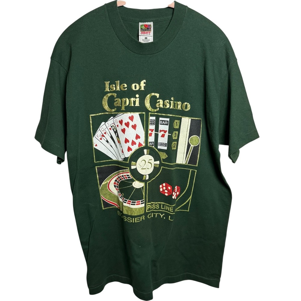 Isle of Capri Casino Shirt Adult Large Green Single Stitch T-shirt Travel