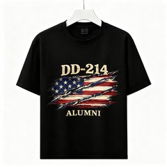 Two Sided DD-214 Alumni Vintage Graphic Tee American Flag Veteran Cotton T-Shirt