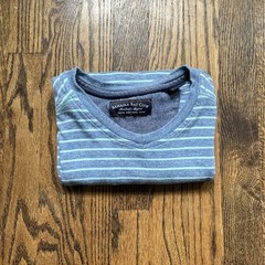 Bahama Bay Club Men’s M Short Sleeve V-Neck Striped Cotton Blue T-Shirt Resort