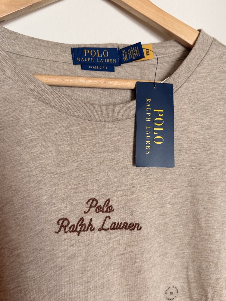 NWT Polo Ralph Lauren Classic Fit Cursive Stitched Embroidered Beige T-Shirt XL